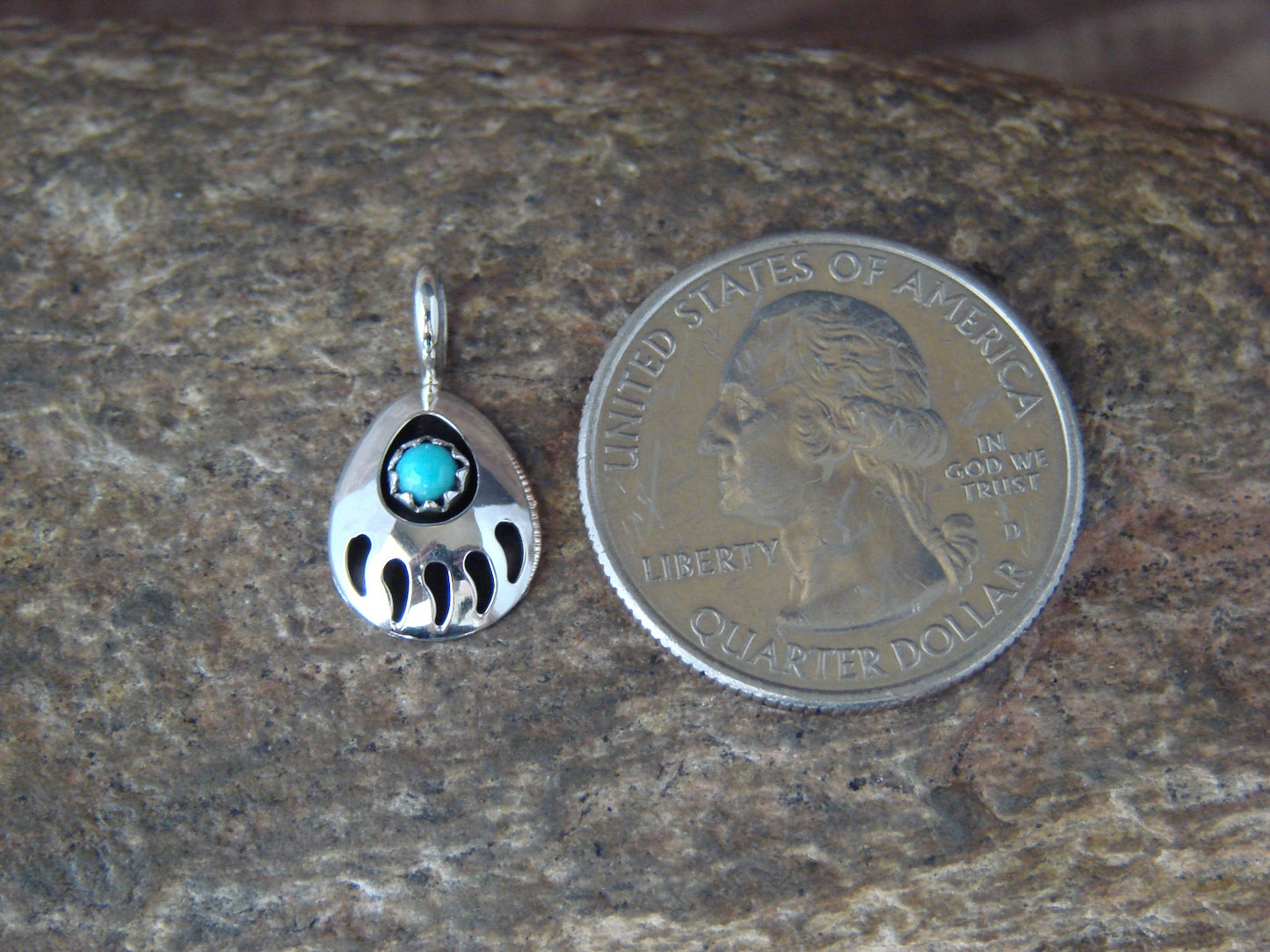 Small Native American Sterling Silver Turquoise Bear Paw Charm Pendant