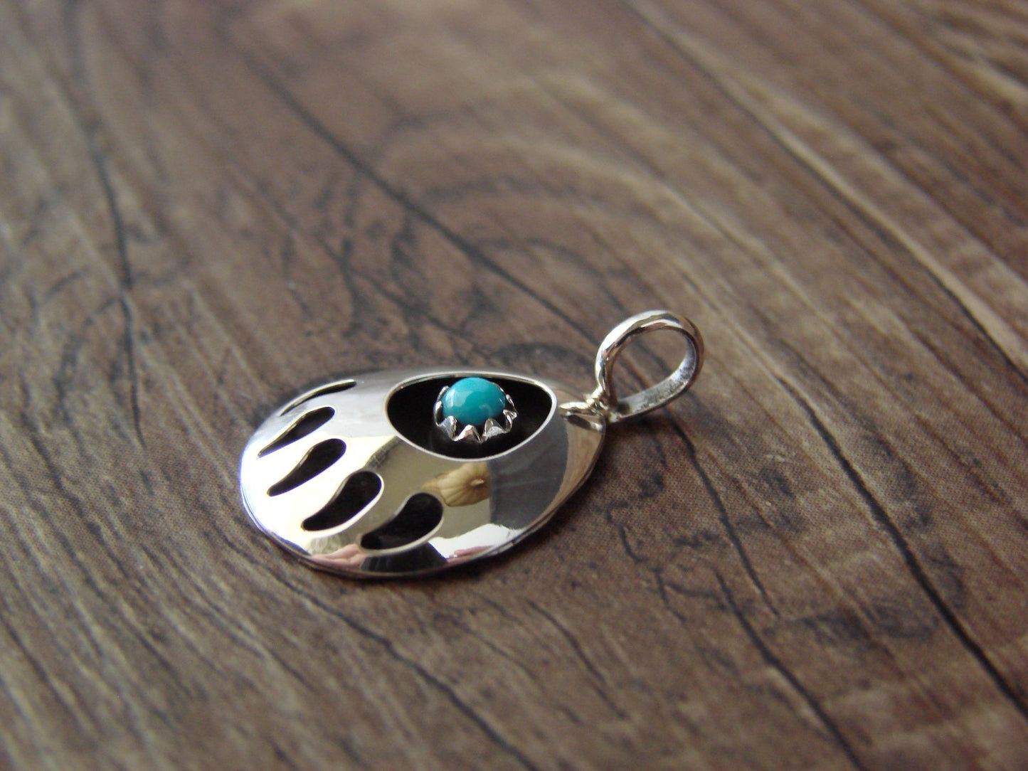 Small Native American Sterling Silver Turquoise Bear Paw Charm Pendant
