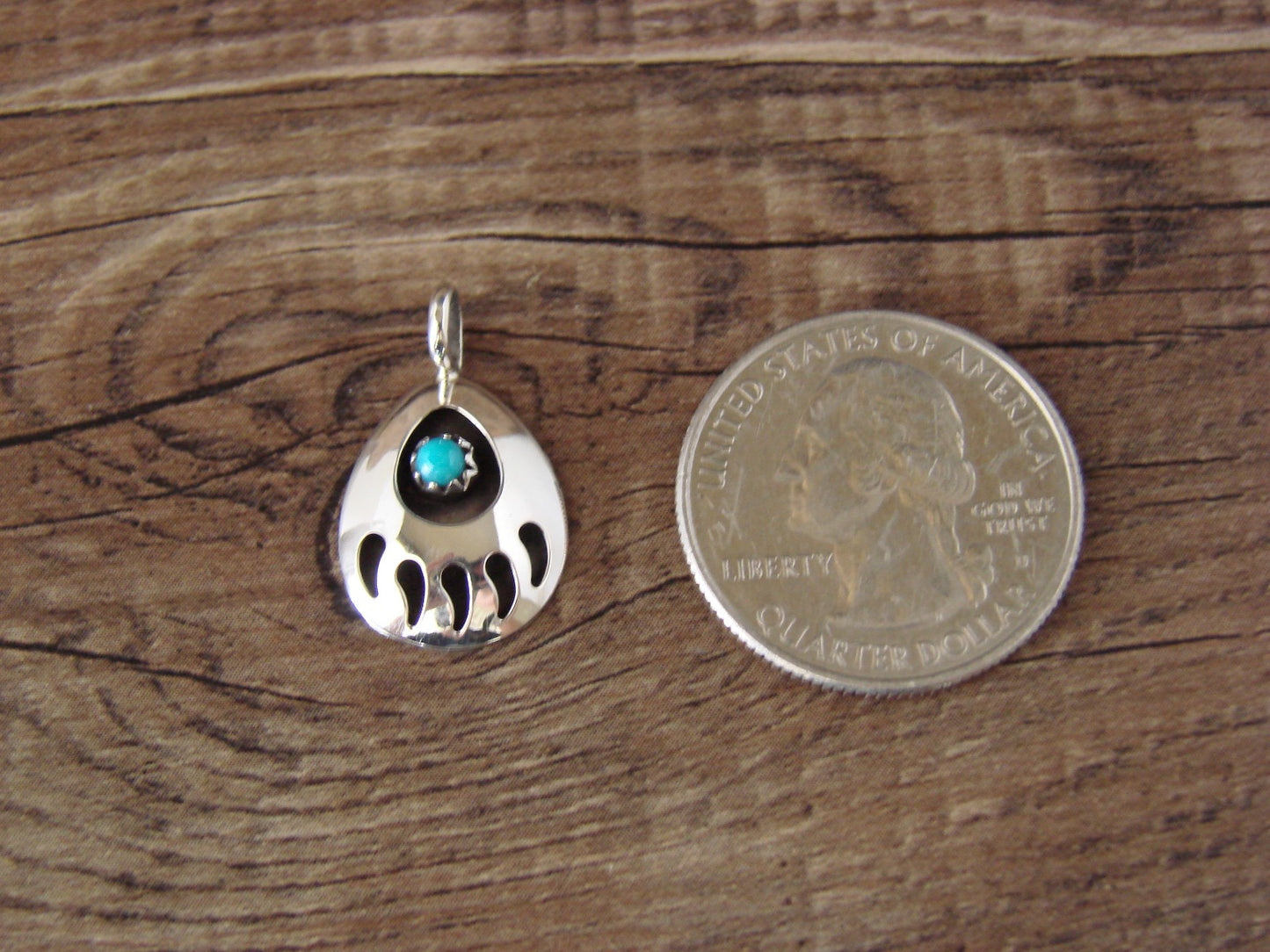 Small Native American Sterling Silver Turquoise Bear Paw Charm Pendant