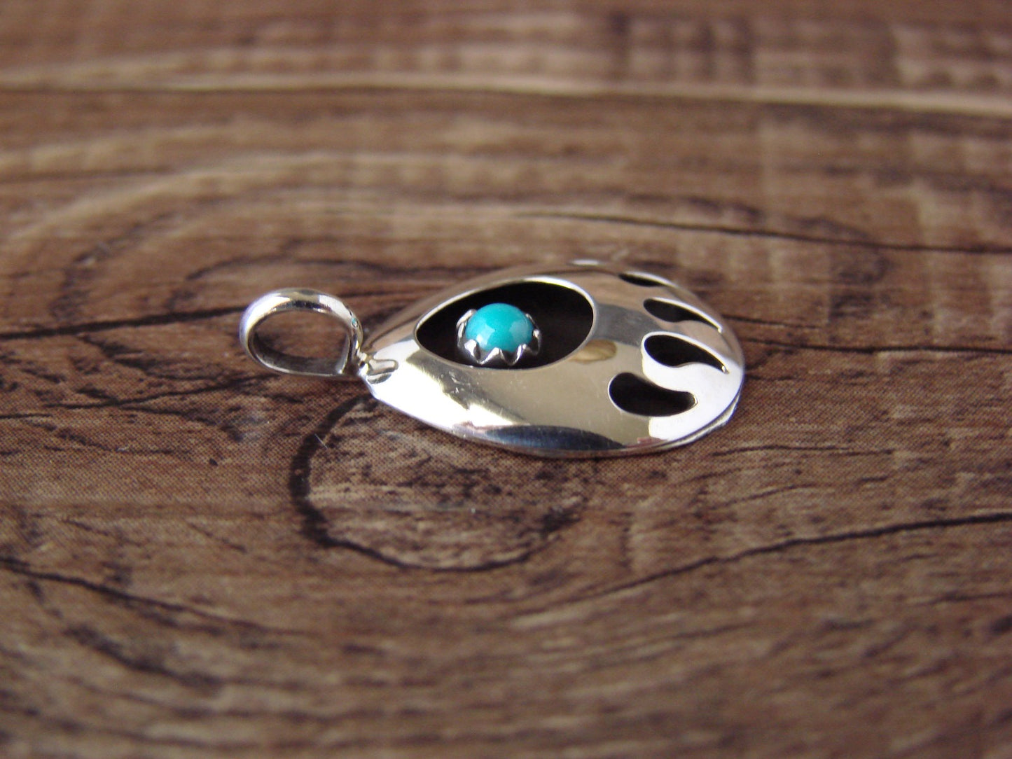 Small Native American Sterling Silver Turquoise Bear Paw Charm Pendant