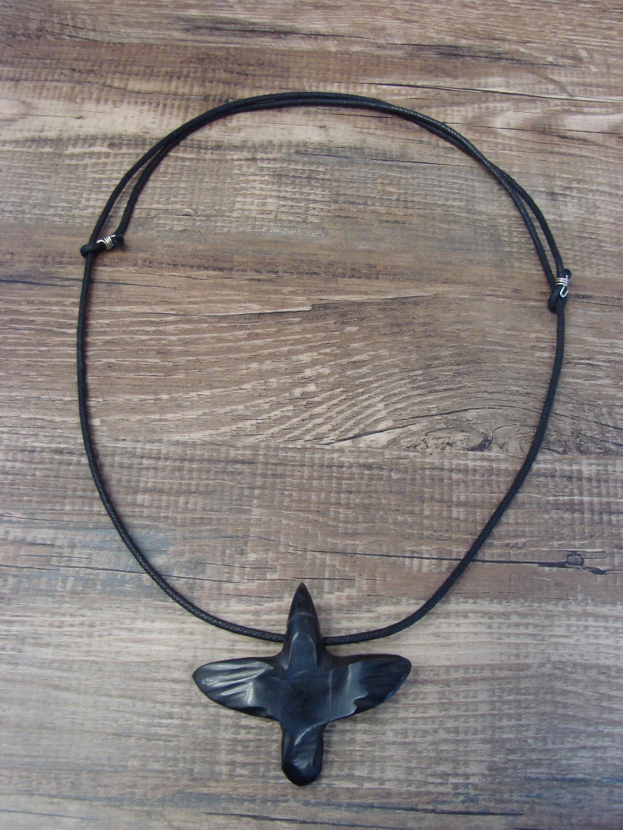 Hand Carved Adjustable Jet Raven Fetish Necklace by Matt Mitchell