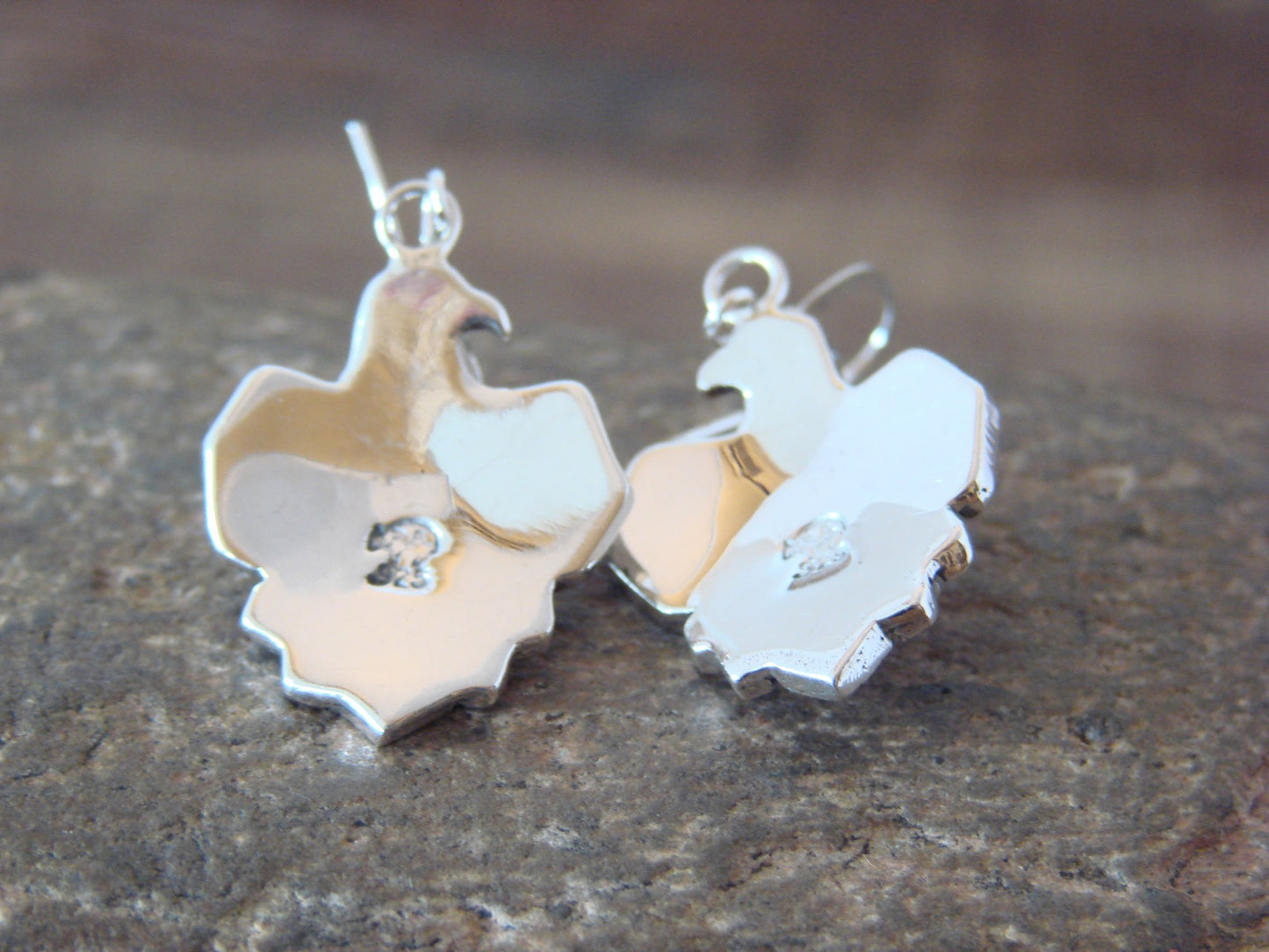 Native American Sterling Silver Hand Stamped Turquoise Thunderbird Earrings - Lonjose