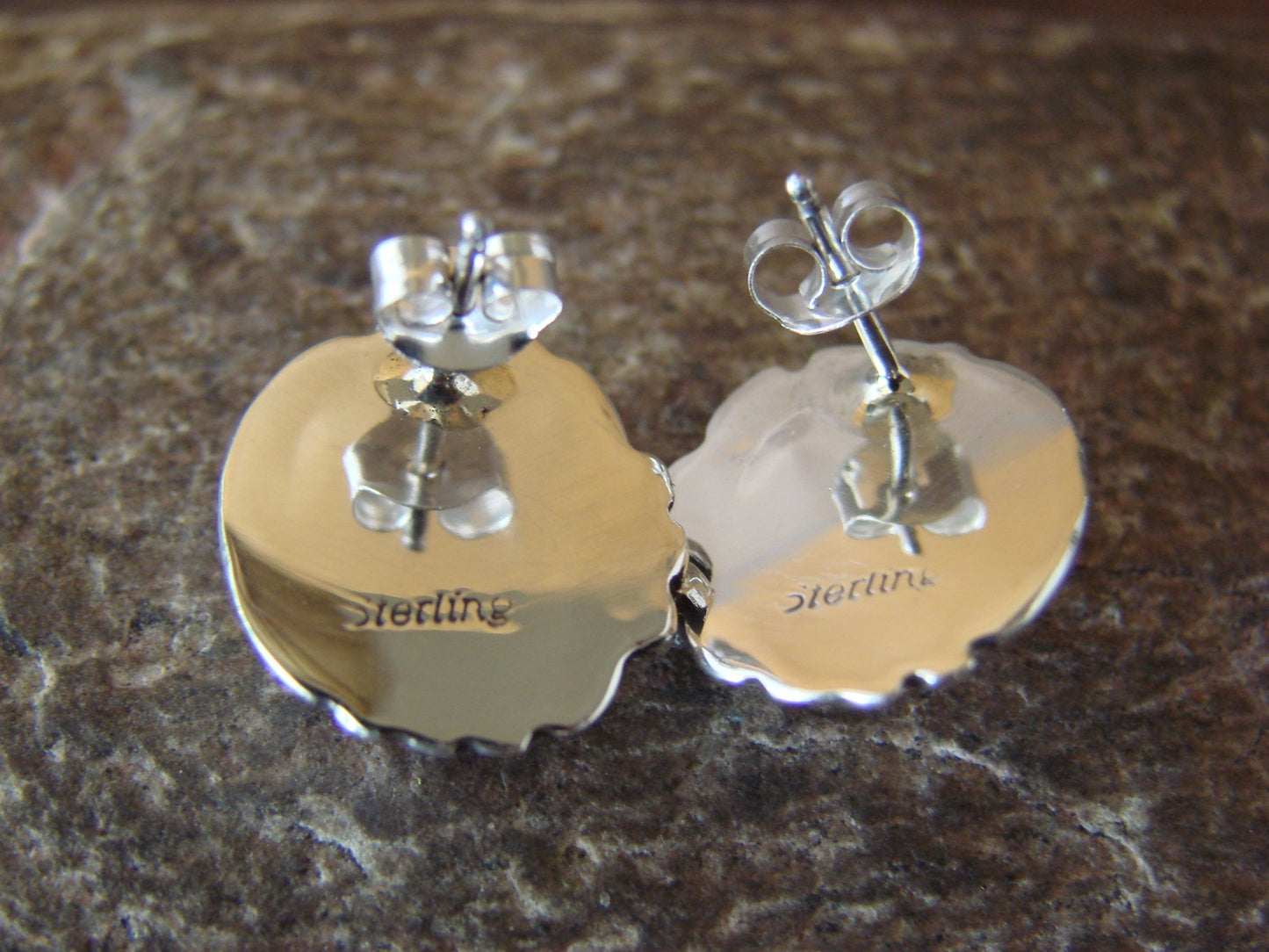 Native American Sterling Silver Azurite Post Earrings by Delores Cadman