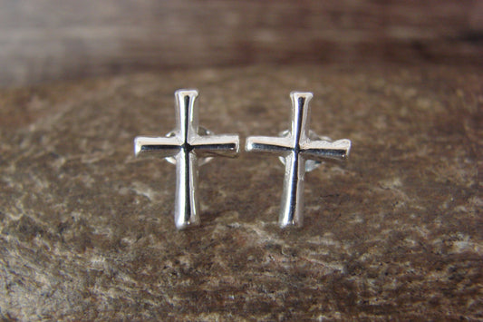 Native American Indian Sterling Silver Cross Stud Post Earrings - Bitsie