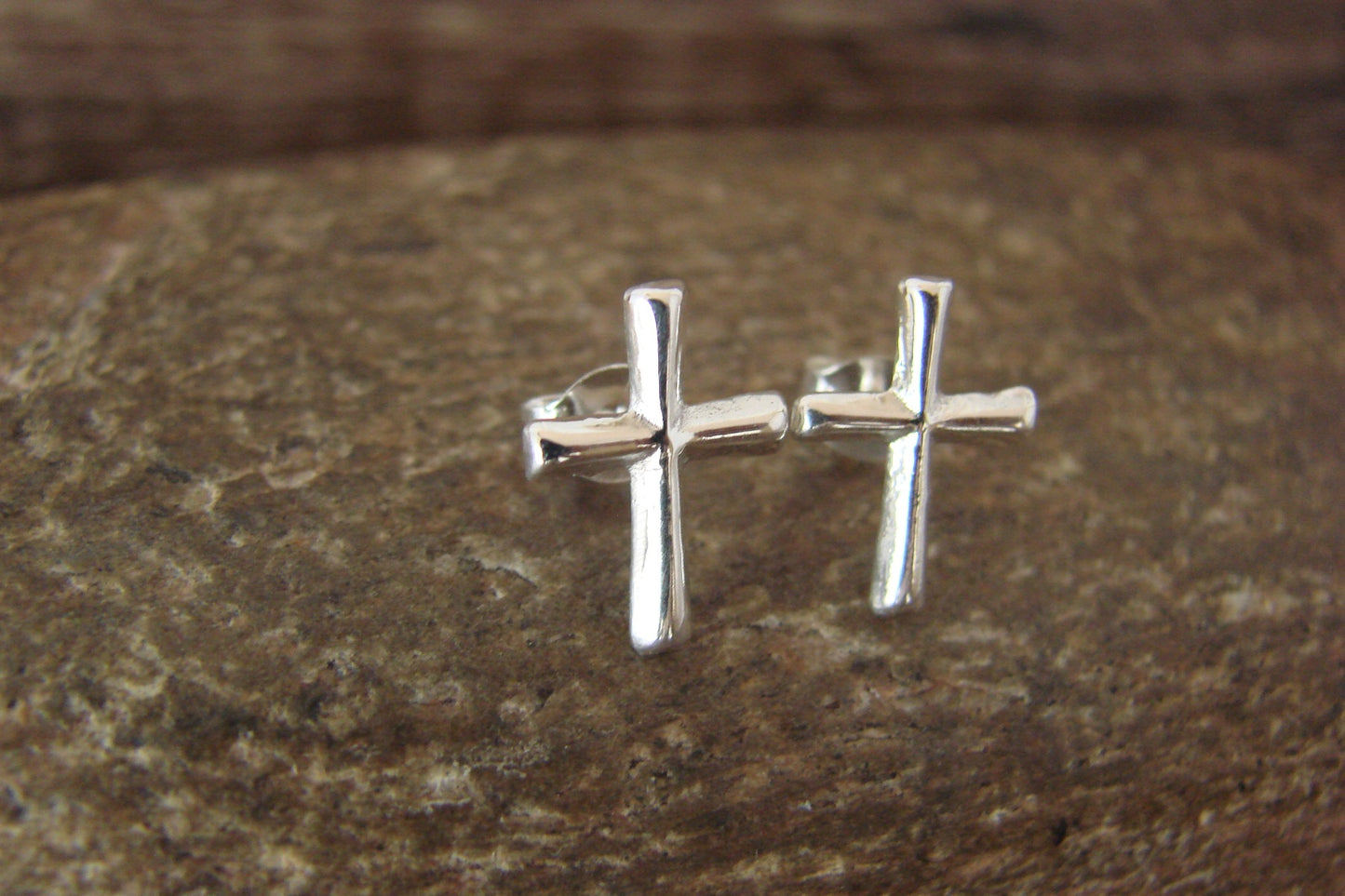 Native American Indian Sterling Silver Cross Stud Post Earrings - Bitsie