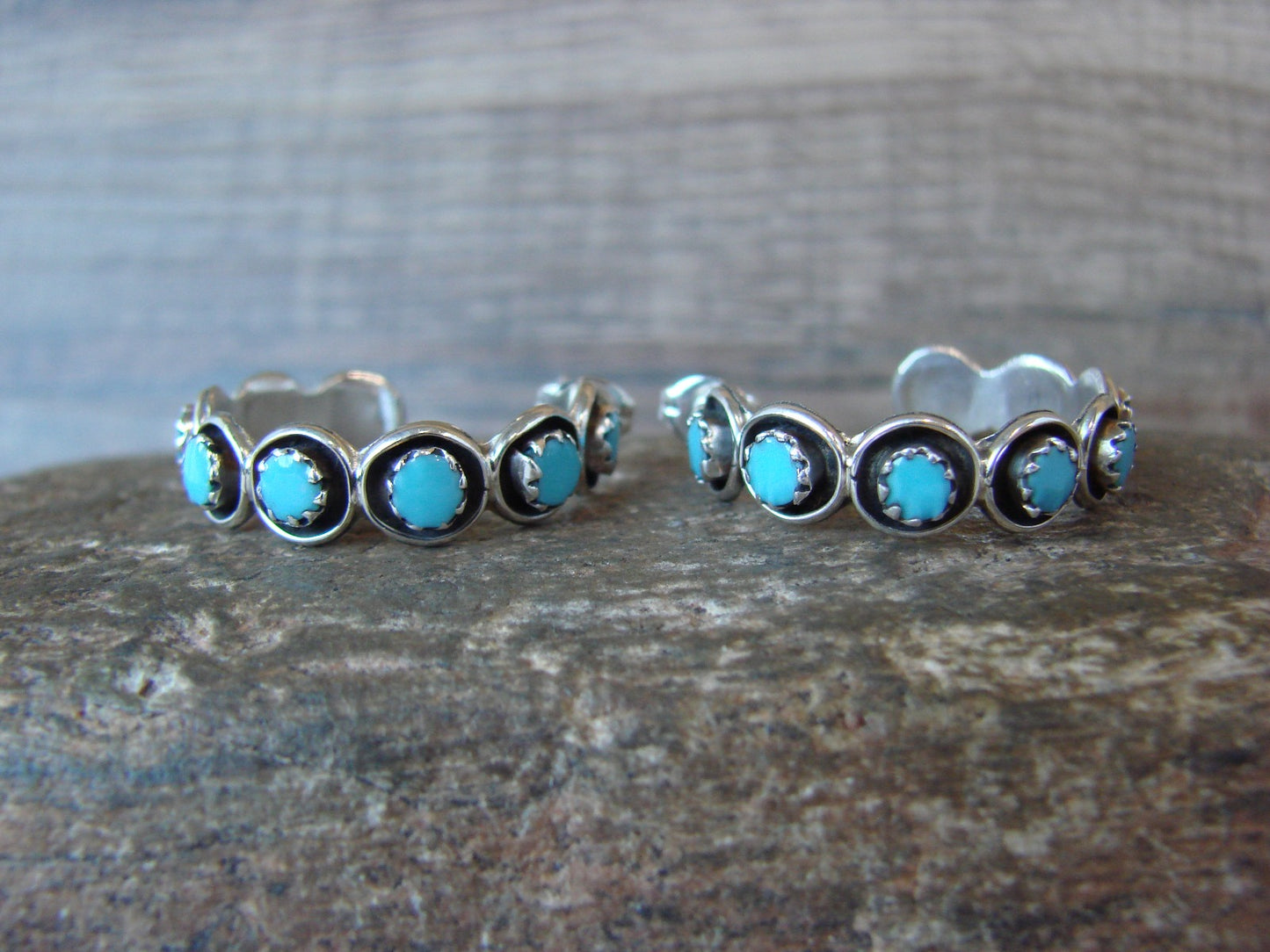 Native American Indian Sterling Silver & Turquoise 1" Hoop Earrings - Lonasee