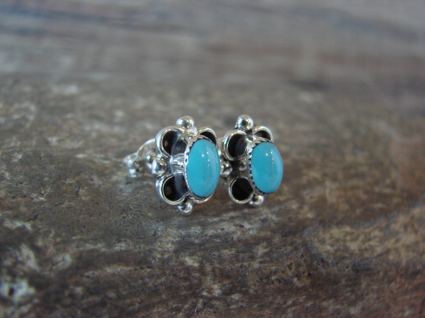 Native American Sterling Silver & Turquoise Stud Earrings by Kanesta