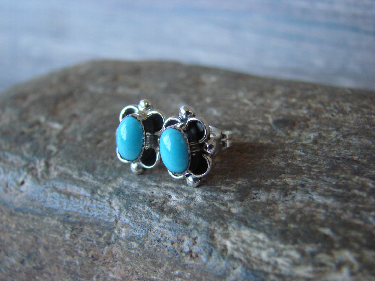 Native American Sterling Silver & Turquoise Stud Earrings by Kanesta
