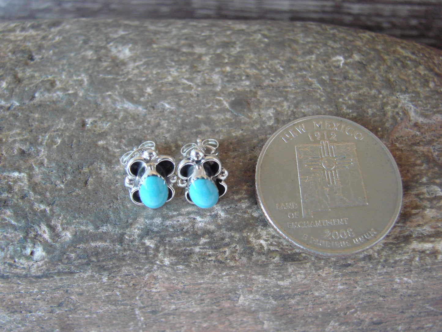 Native American Sterling Silver & Turquoise Stud Earrings by Kanesta