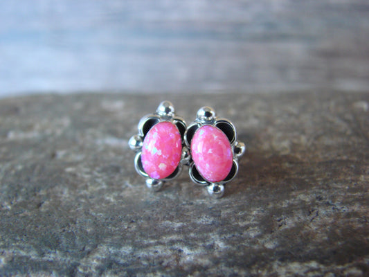 Zuni Indian Sterling Silver & Pink Opal Stud Earrings by Kanesta