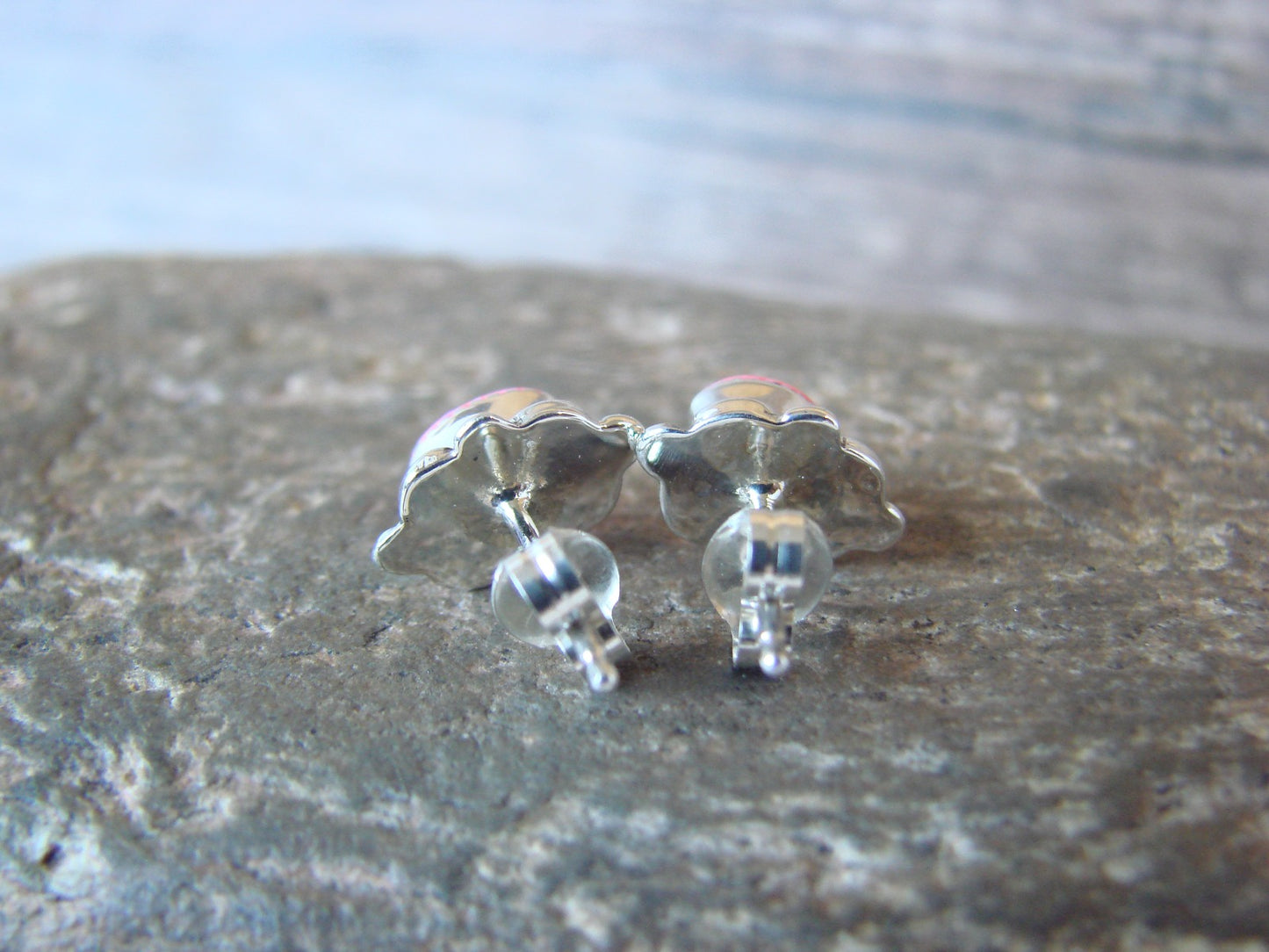 Zuni Indian Sterling Silver & Pink Opal Stud Earrings by Kanesta