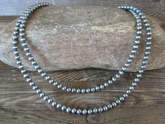 Native American Sterling Silver Round Navajo Pearl 35" Necklace by  I. John