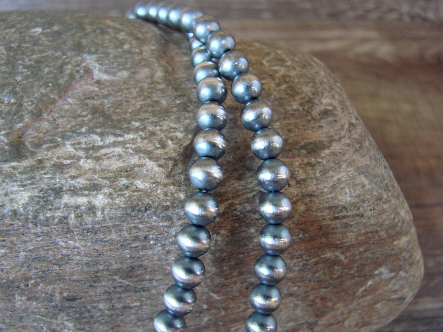 Native American Sterling Silver Round Navajo Pearl 35" Necklace by  I. John