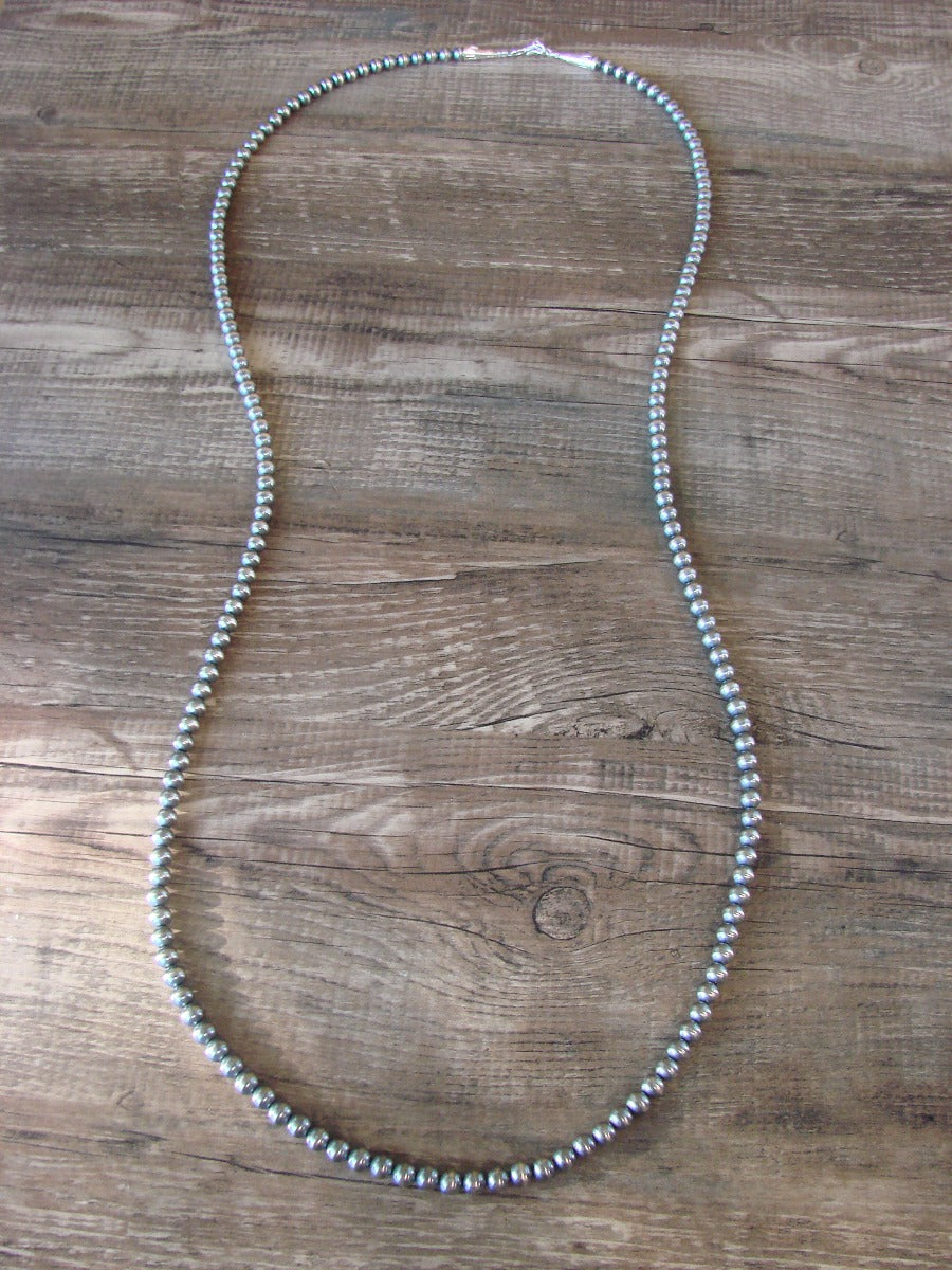 Native American Sterling Silver Round Navajo Pearl 35" Necklace by  I. John