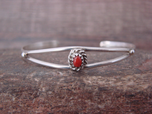 Native American Sterling Silver Coral Baby / Child Bracelet - Cadman