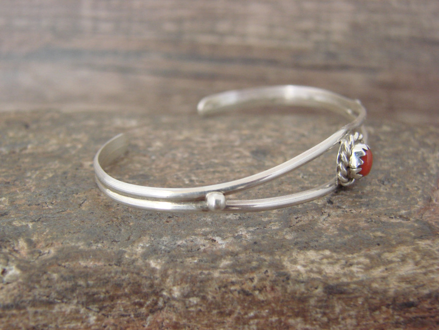 Native American Sterling Silver Coral Baby / Child Bracelet - Cadman