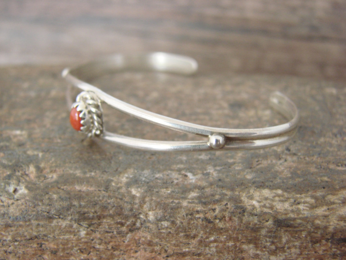 Native American Sterling Silver Coral Baby / Child Bracelet - Cadman