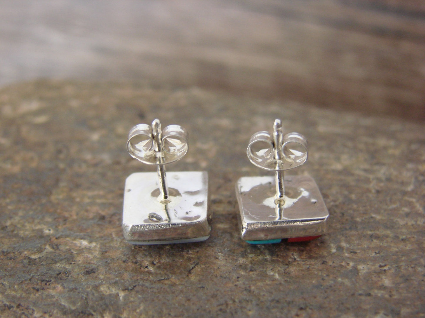 Native American Indian Square Turquoise Inlay Sunface Earrings by Lonjose