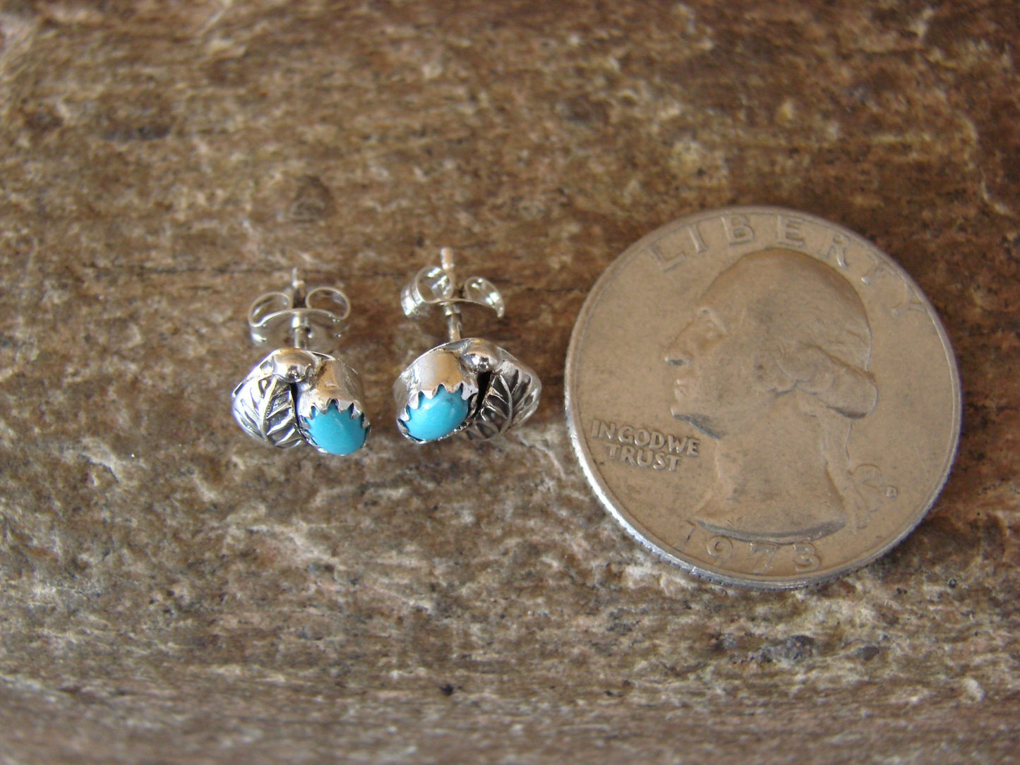 Navajo Sterling Silver Feather Turquoise Post Earrings by Joe