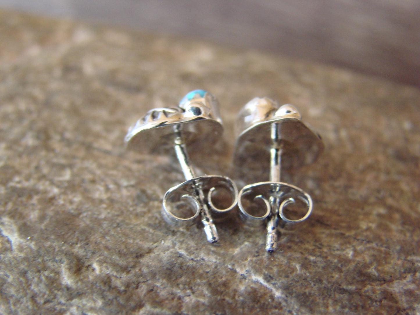 Navajo Sterling Silver Feather Turquoise Post Earrings by Joe
