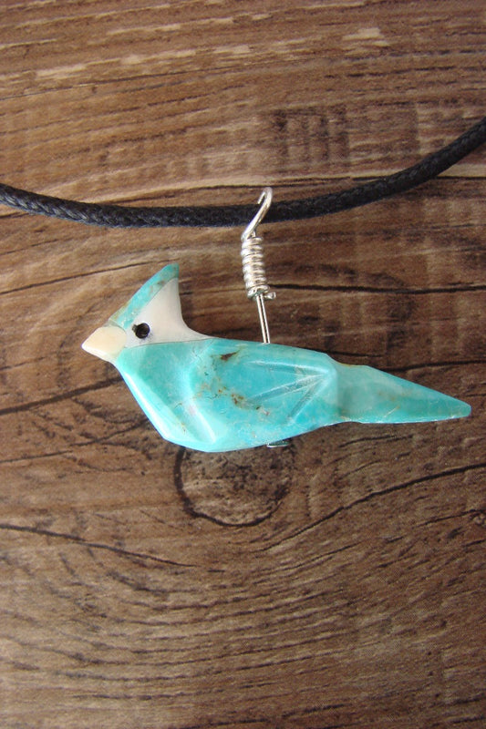 Hand Carved Turquoise Cardinal Fetish Necklace by Matt Mitchell