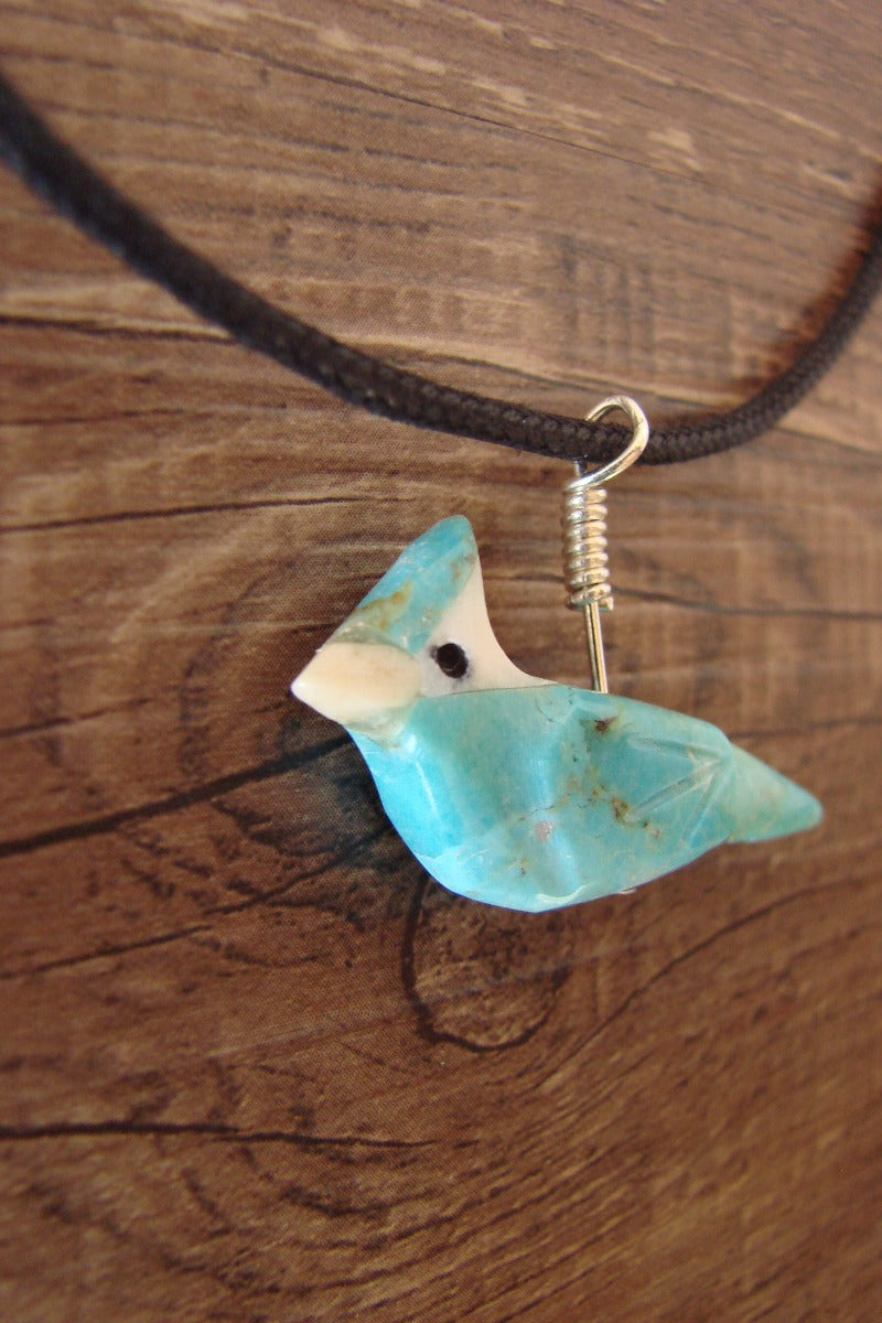 Hand Carved Turquoise Cardinal Fetish Necklace by Matt Mitchell