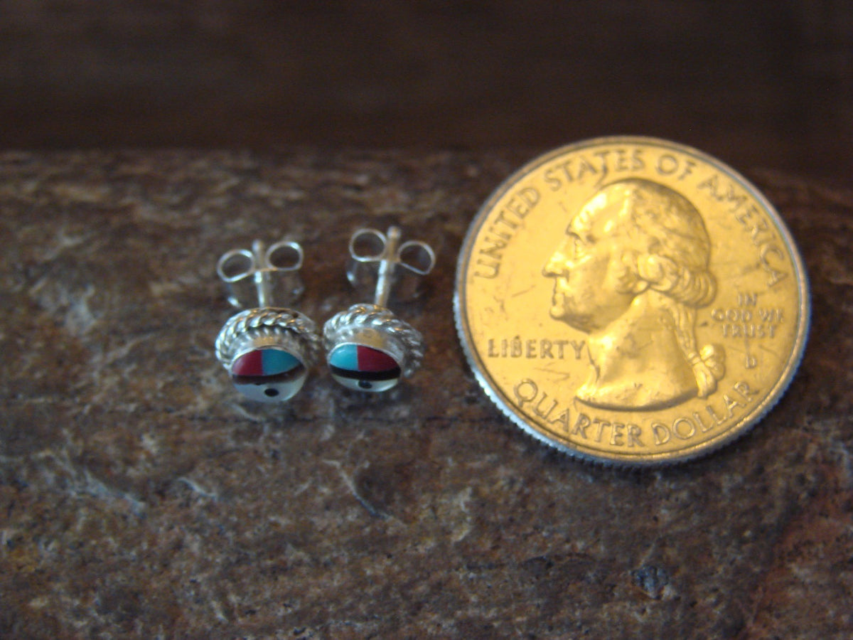 Native American Indian Turquoise Sunface Inaly Post Earrings by Bowakaty