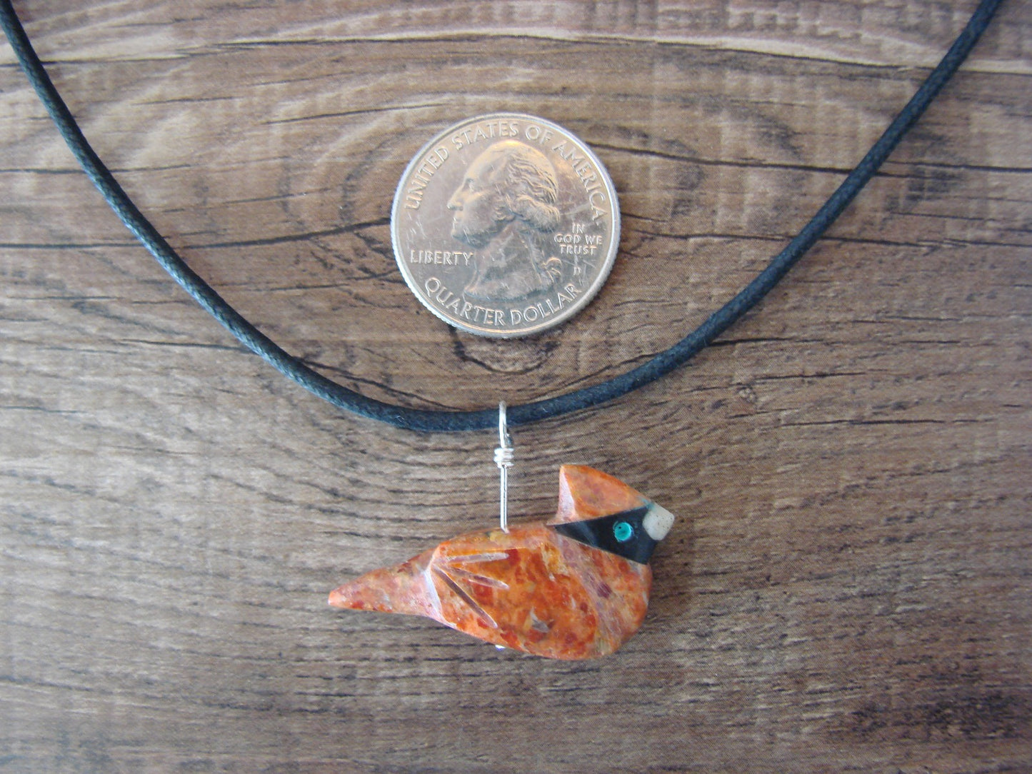 Hand Carved Apple Coral Cardinal Fetish Necklace by Matt Mitchell