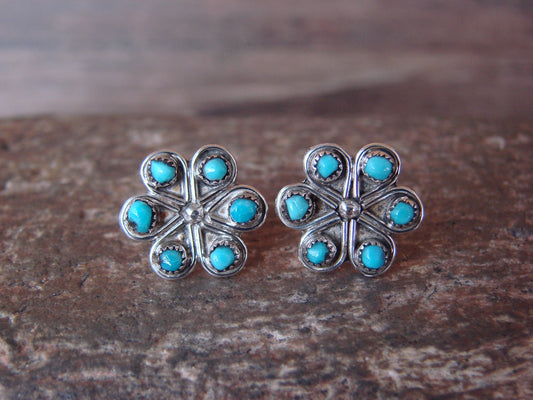 Native American Sterling Silver Turquoise Cluster Post Earrings - Lastiyano