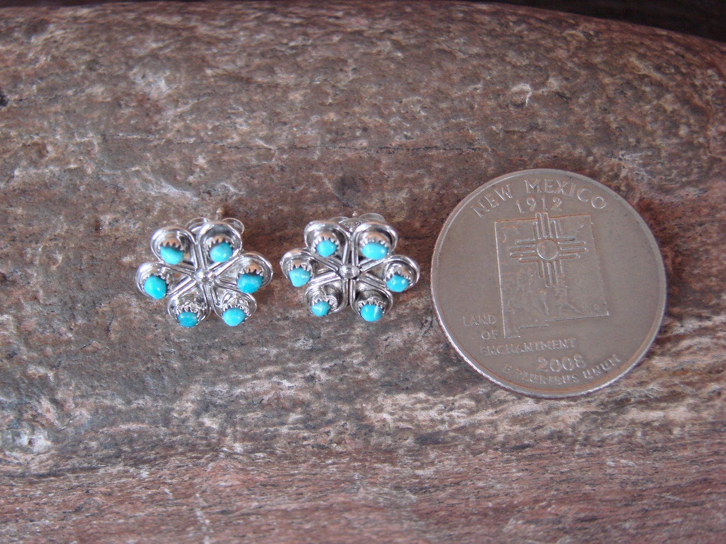 Native American Sterling Silver Turquoise Cluster Post Earrings - Lastiyano