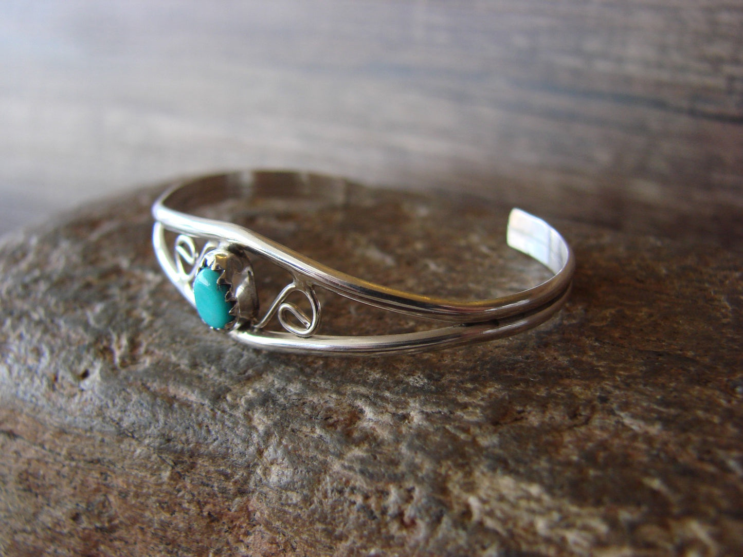 SMALL Navajo Baby / Child Sterling Silver Turquoise Bracelet by Lincoln