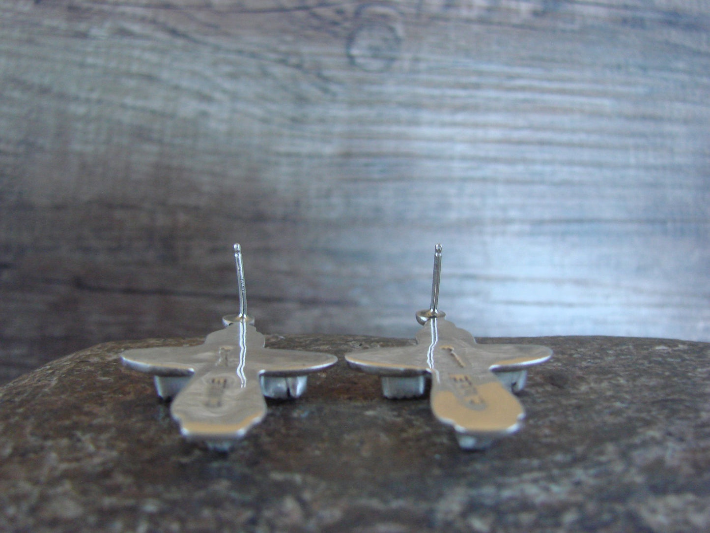Native American Sterling Silver & Turquoise Cross Earrings Signed C. Iule