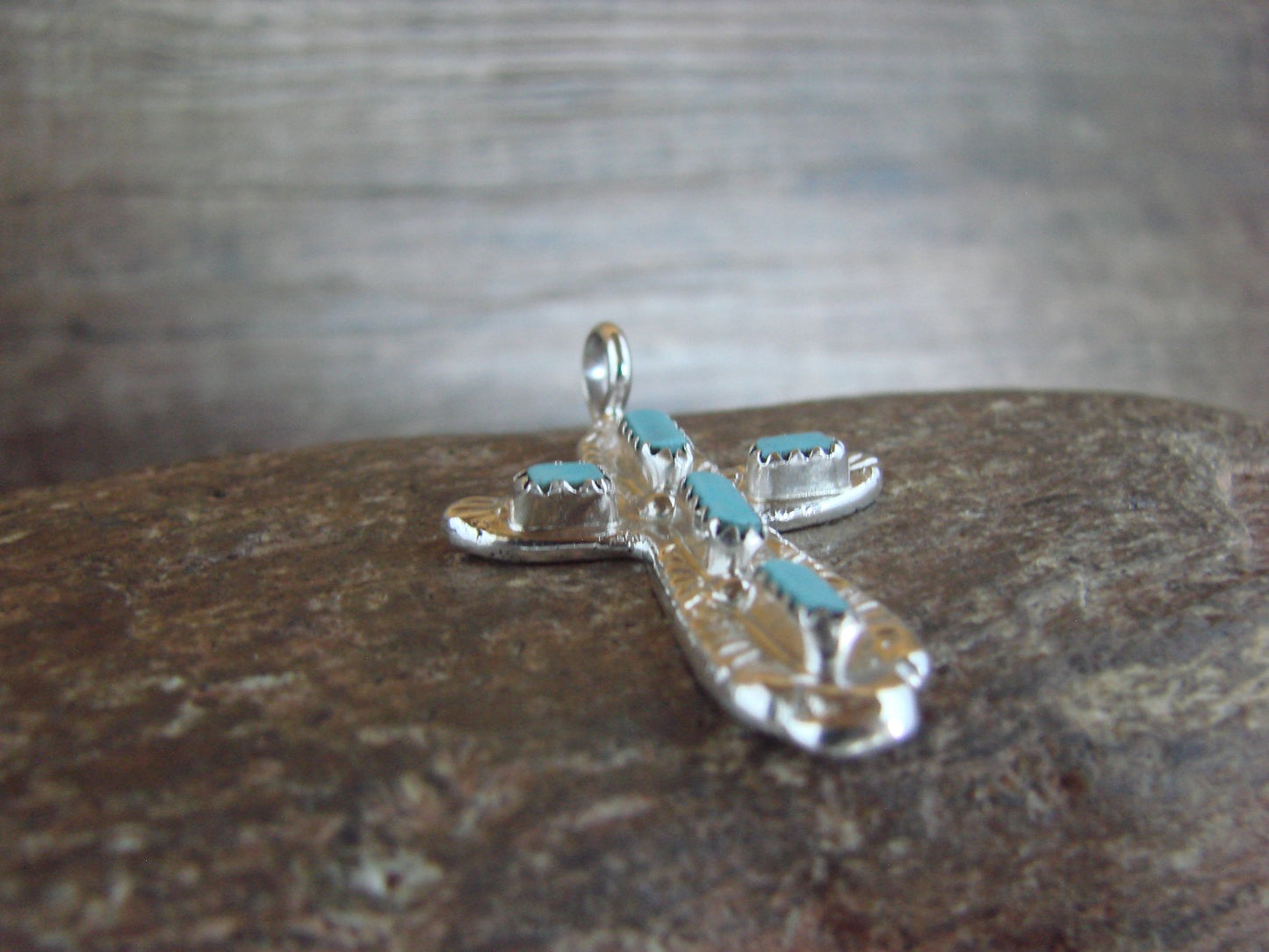 Zuni Indian Sterling Silver Turquoise Cross Pendant by C. Iule