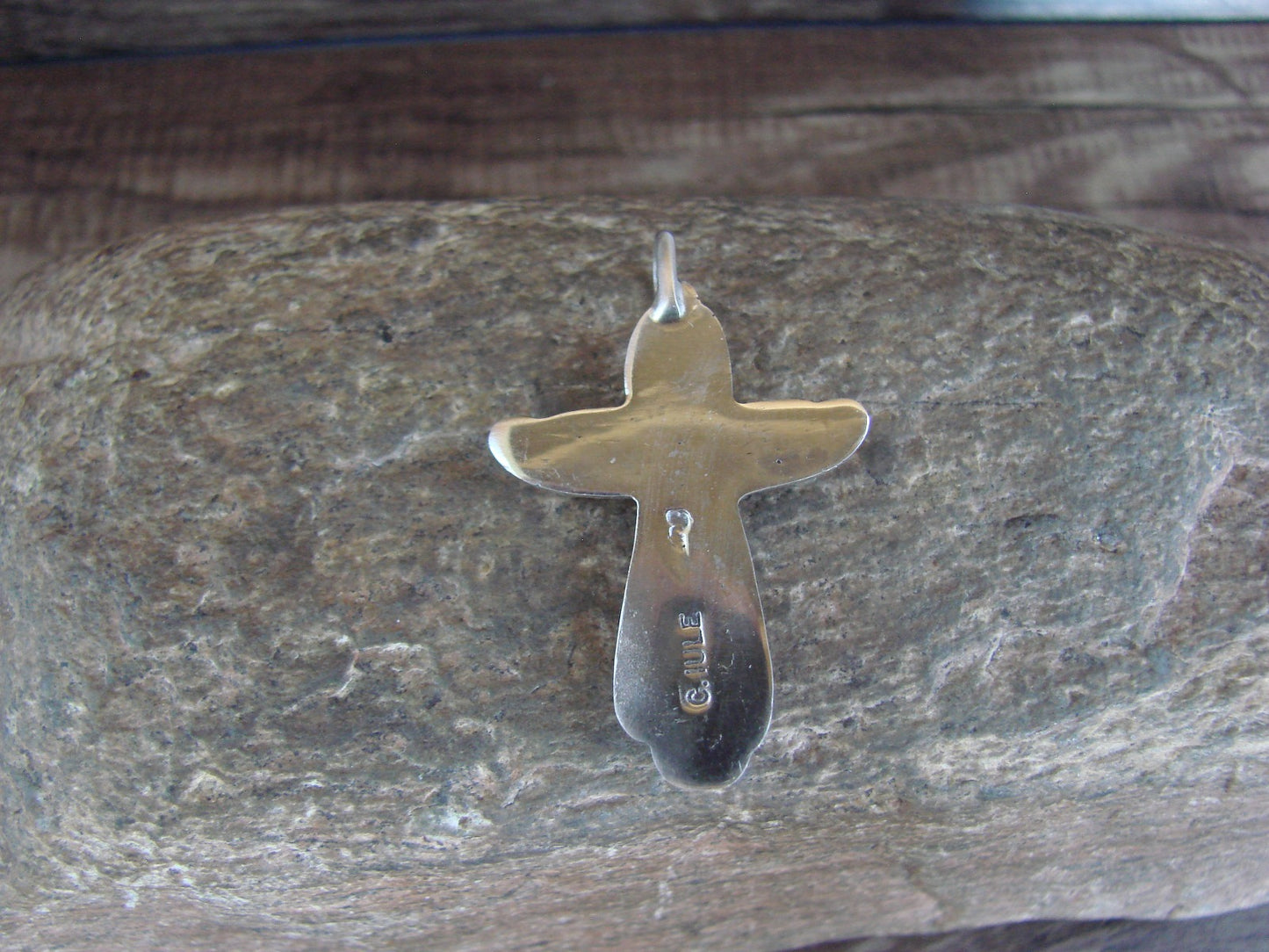 Zuni Indian Sterling Silver Turquoise Cross Pendant by C. Iule
