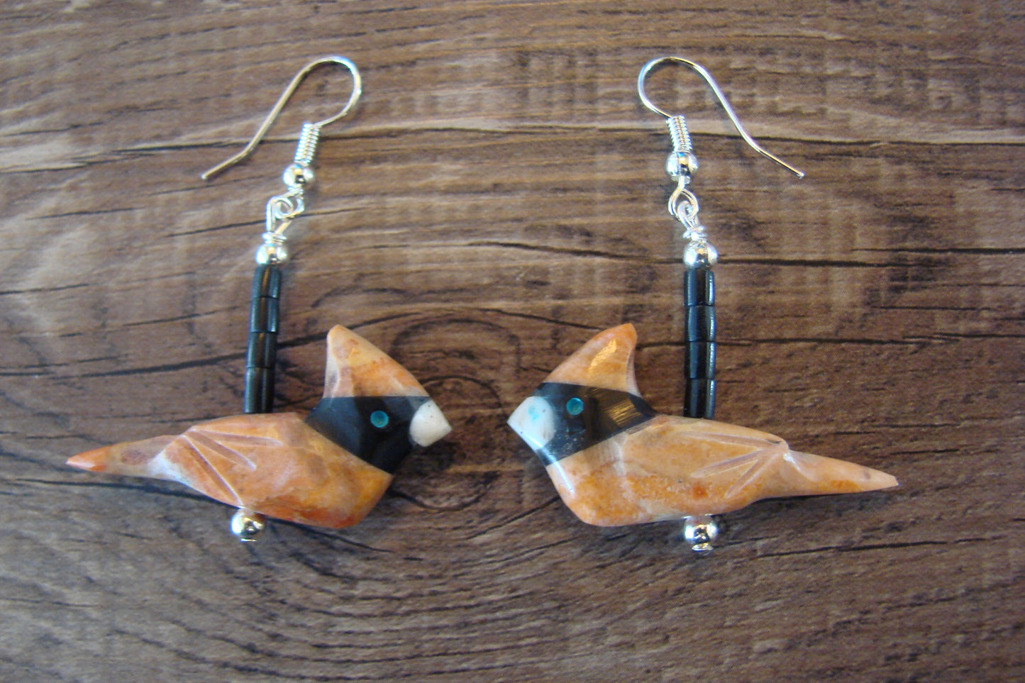 Hand Carved Apple Coral Cardinal Fetish Earrings by Matt Mitchell!