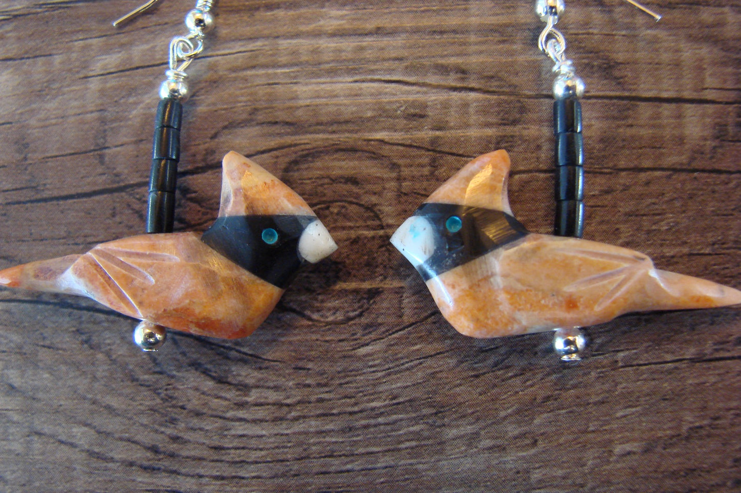 Hand Carved Apple Coral Cardinal Fetish Earrings by Matt Mitchell!