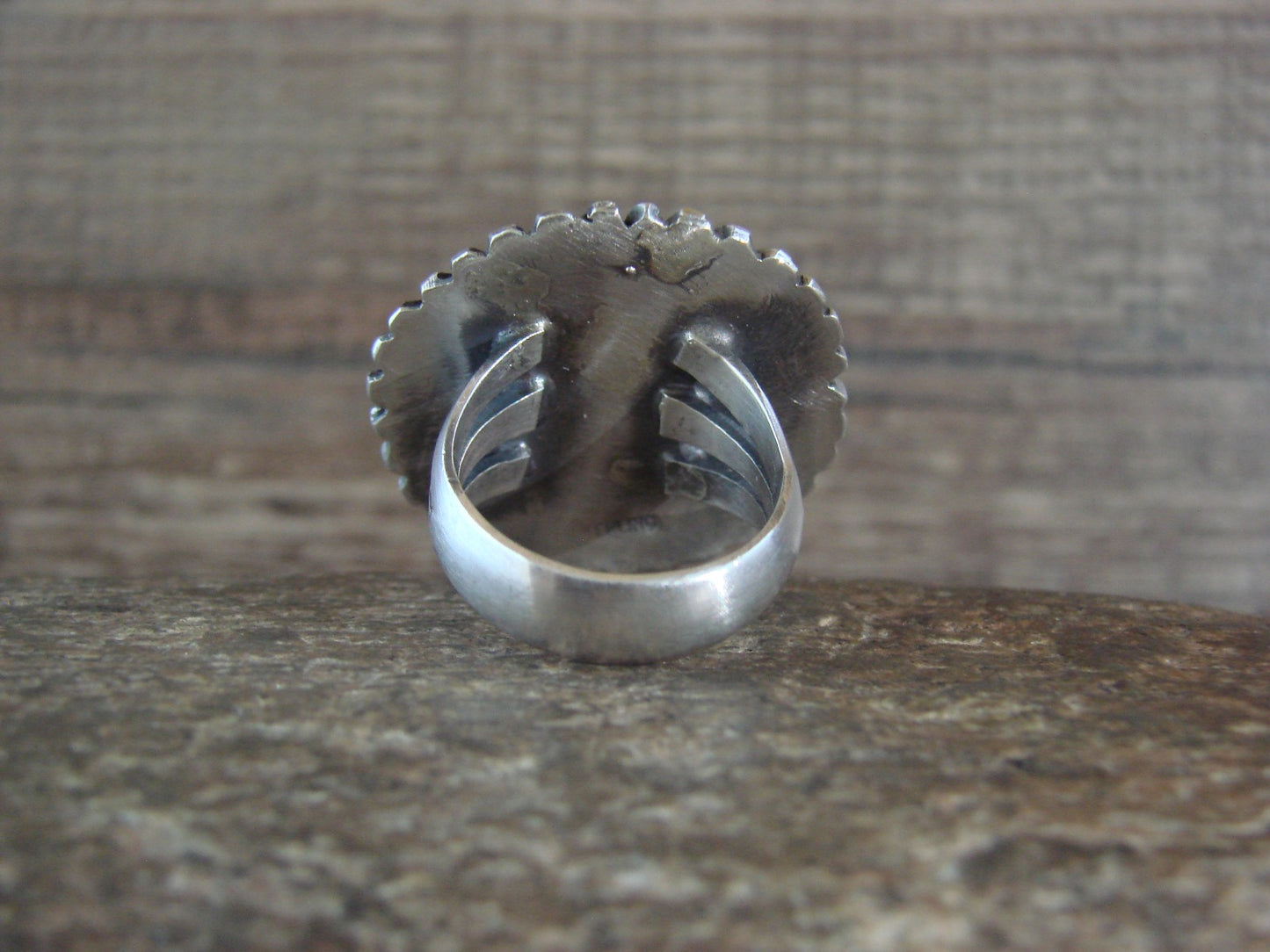 Native American Sterling Silver & Turquoise Concho Ring by Dinetso - Size 5.5