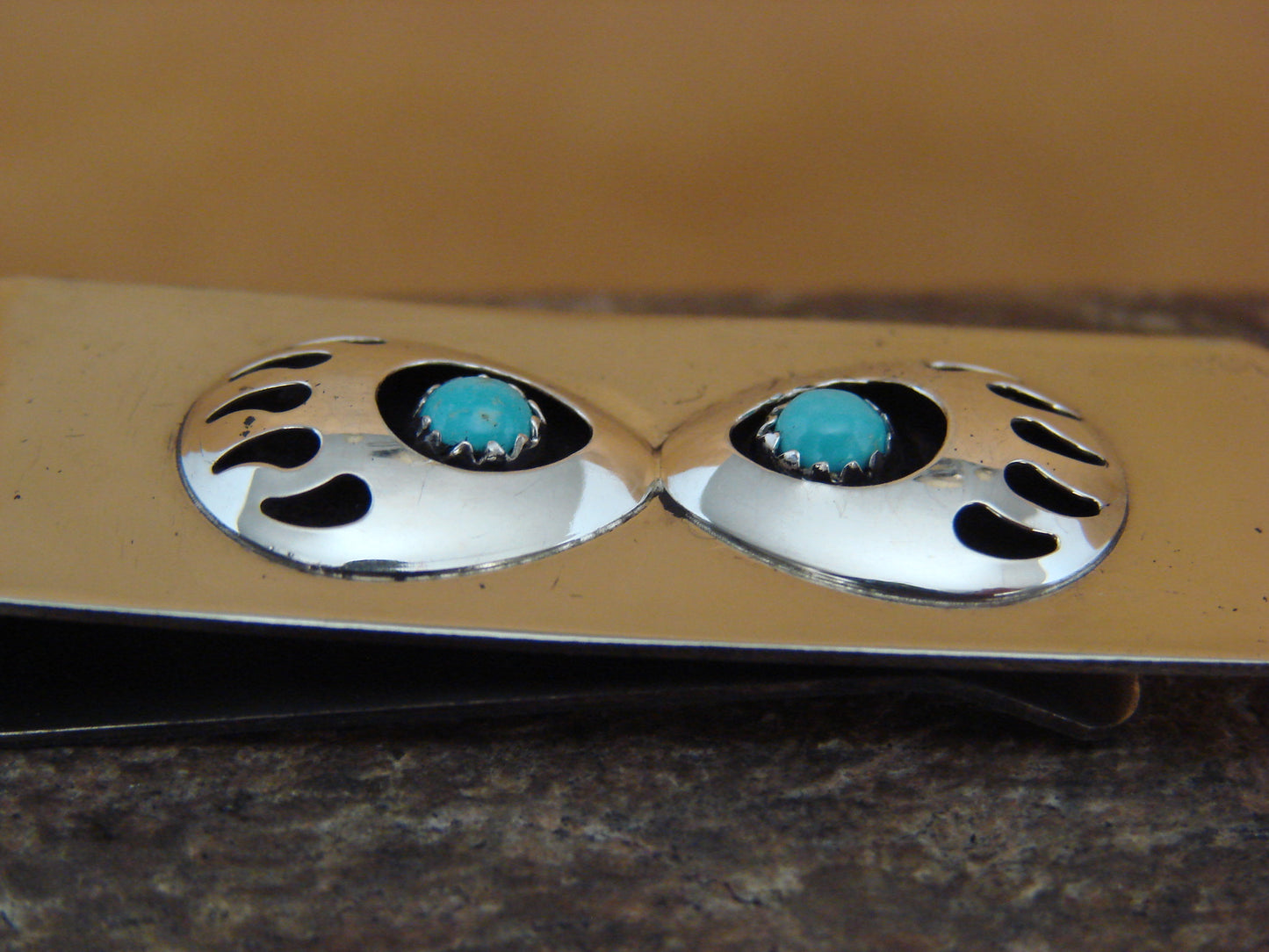 Native American Indian Sterling Silver & Turquoise Bear Paw Money Clip