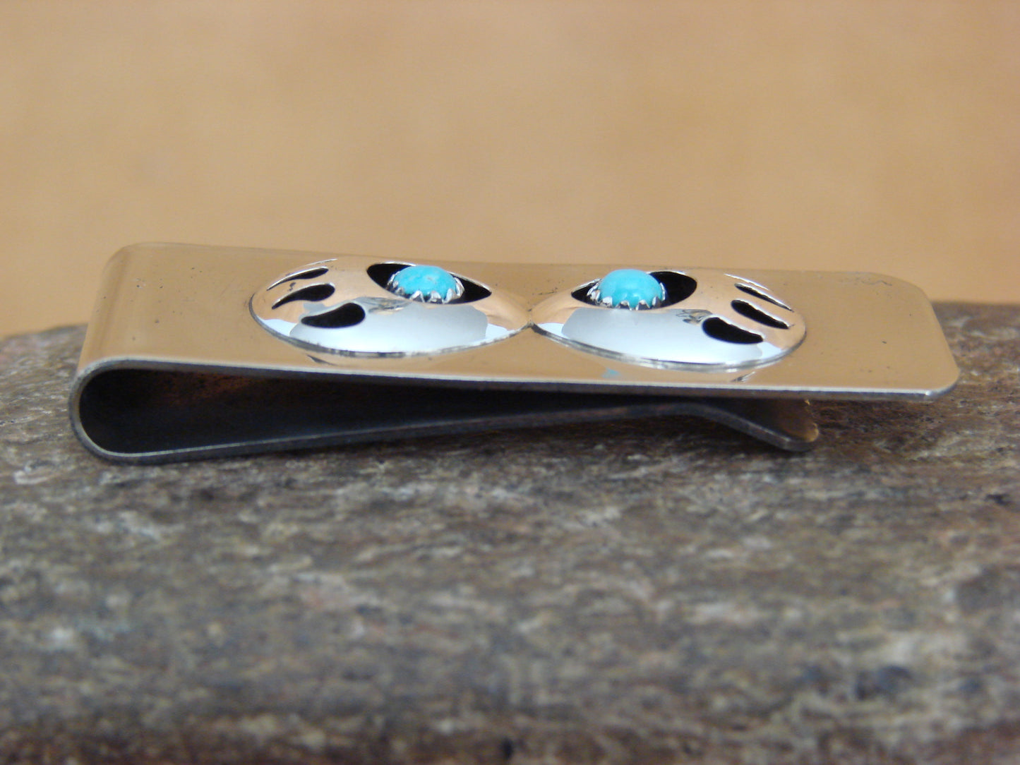 Native American Indian Sterling Silver & Turquoise Bear Paw Money Clip