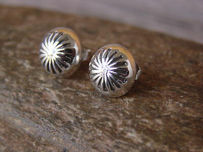 Native American Indian Sterling Silver Concho Post Stud Earrings by Gloria Harvey