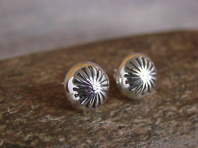 Native American Indian Sterling Silver Concho Post Stud Earrings by Gloria Harvey