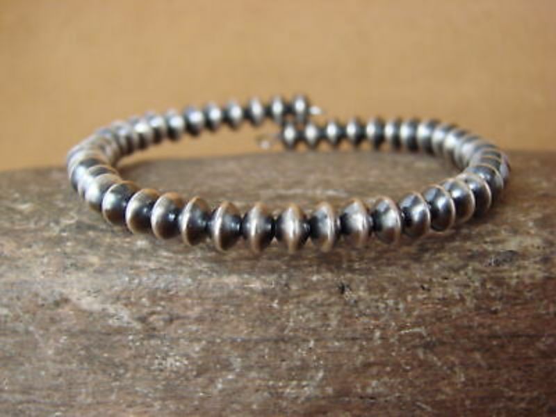 Native American Sterling Silver Navajo Pearl Saucer Bead Memory Bracelet by Jake