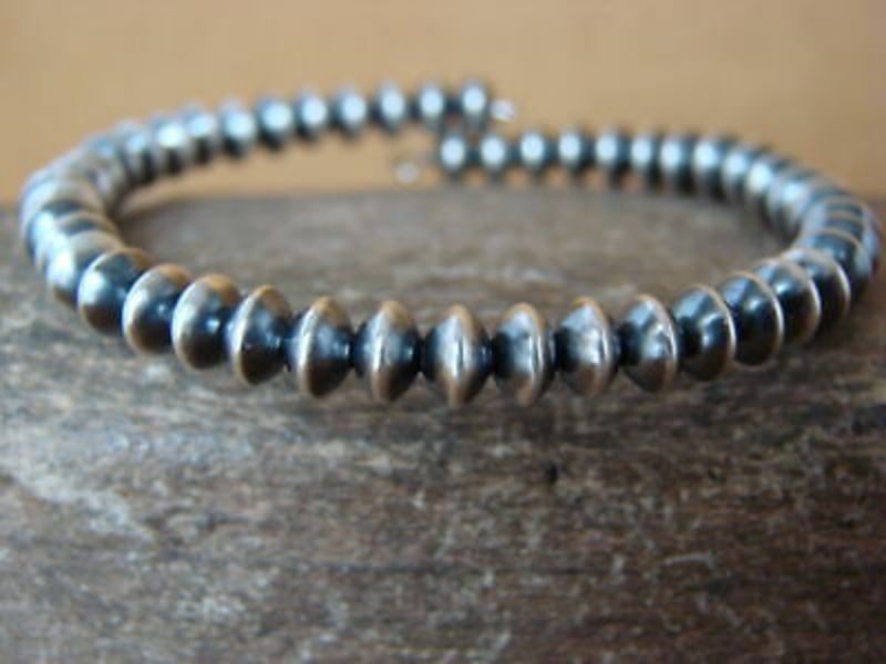 Native American Sterling Silver Navajo Pearl Saucer Bead Memory Bracelet by Jake