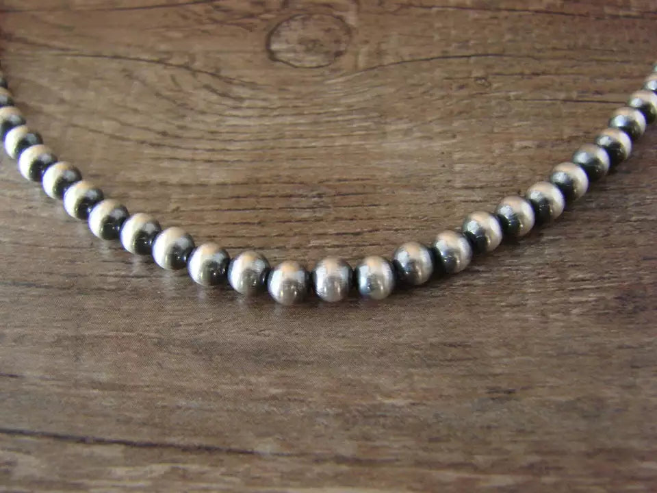 Native American Sterling Silver 30" Navajo Pearl Necklace by I. John