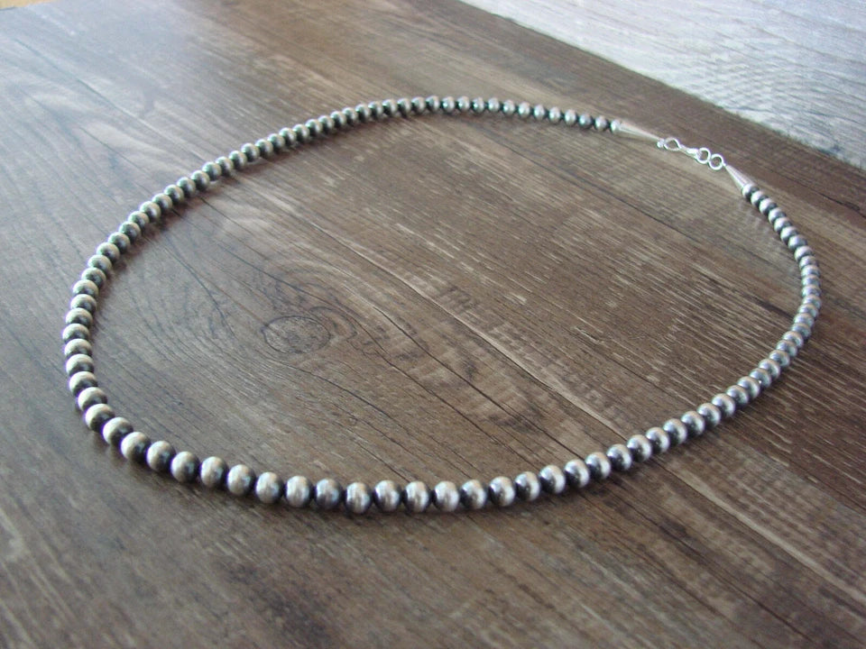 Native American Sterling Silver 30" Navajo Pearl Necklace by I. John