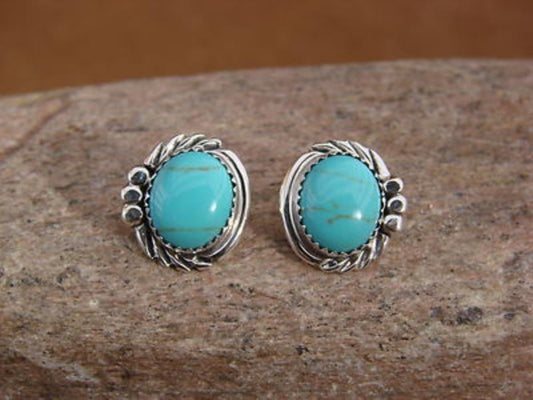 Navajo Indian Sterling Silver Turquoise Post Earrings by Delores Cadman