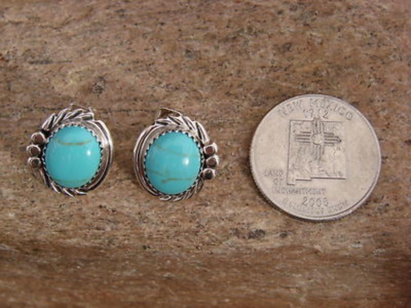 Navajo Indian Sterling Silver Turquoise Post Earrings by Delores Cadman