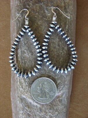 Navajo Indian Hand Beaded Saucer Navajo Pearl Loop Dangle Earrings by Jake