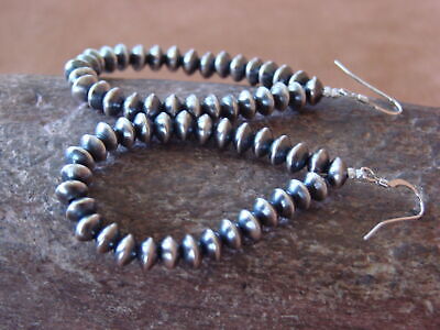 Navajo Indian Hand Beaded Saucer Navajo Pearl Loop Dangle Earrings by Jake