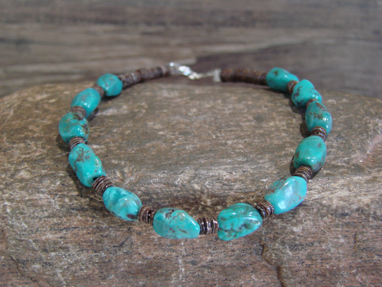 Native American Sterling Silver Turquoise Nugget Stone Bracelet by Coriz